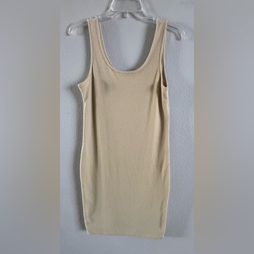 Active Basic Women's Ribbed Sleeveless Tank Dress Size Large Beige